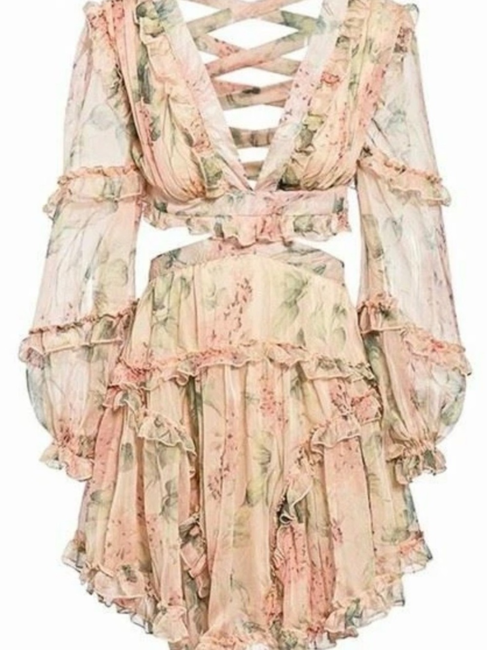 Floral Ruffle Tiered Mini Dress in Blush and Cream